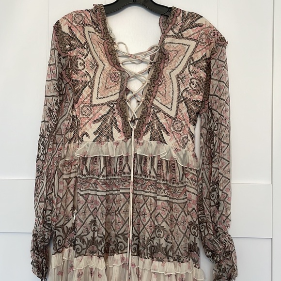 NWT HEMANT & NANDITA Noor Printed Lace-Up Maxi Dress Size XS - Picture 9 of 11